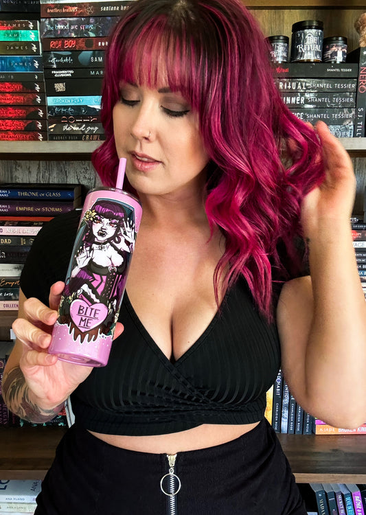 Bite Me Skinny Tumbler with Straw, 20oz